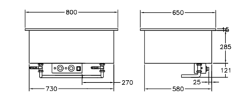 GastroTeknik - Vattenbad - 800 x 650 x 300/425 mm - För inbyggnad - 2 brunnar - 1N 230V 2kW