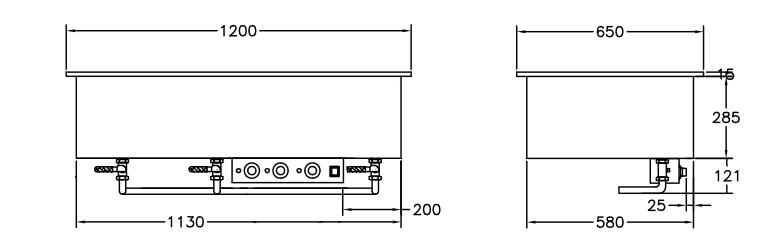 GastroTeknik - Vattenbad - 1200 x 650 x 300/425 mm - För inbyggnad - 3 brunnar - 1N 230V 2.25kW