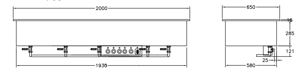 GastroTeknik - Vattenbad - 2000 x 650 x 300/425 mm - För inbyggnad - 5 brunnar - 3N 400V 5kW