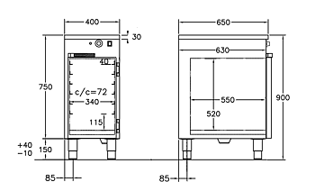 GastroTeknik - Värmeskåp - 400 x 650 x 900 mm - Slagdörr och gejderfack c/c 72 mm - 1N 230V 0.5 kW