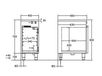 GastroTeknik - Värmeskåp - 400 x 650 x 900 mm - Slagdörr och gejderfack c/c 72 mm - 1N 230V 0.5 kW