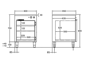GastroTeknik - Värmeskåp - 600 x 650 x 900 mm - Slagdörr och 2 flyttbara hyllor - 1N 230V 0.5 kW