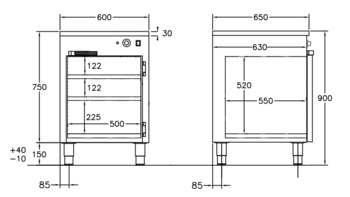 GastroTeknik - Värmeskåp - 600 x 650 x 900 mm - Slagdörr och 2 flyttbara hyllor - 1N 230V 0.5 kW