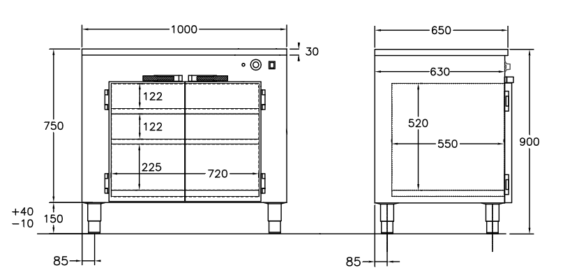 GastroTeknik - Värmeskåp - 1000 x 650 x 900 mm - 2 st slagdörrar och 2 flyttbara hyllor - 1N 230V 1 kW