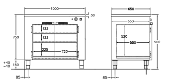 GastroTeknik - Värmeskåp - 1000 x 650 x 900 mm - 2 st slagdörrar och 2 flyttbara hyllor - 1N 230V 1 kW