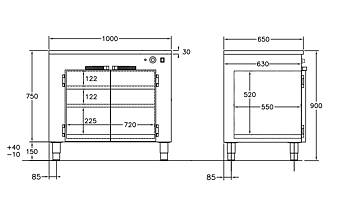 GastroTeknik - Värmeskåp - 1000 x 650 x 900 mm - 2 st slagdörrar och 2 flyttbara hyllor - 1N 230V 1 kW