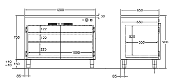 GastroTeknik - Värmeskåp - 1200 x 650 x 900 mm - 2 st slagdörrar och 2 flyttbara hyllor - 1N 230V 1.5 kW
