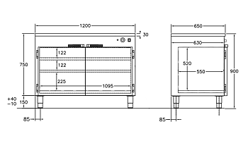 GastroTeknik - Värmeskåp - 1200 x 650 x 900 mm - 2 st slagdörrar och 2 flyttbara hyllor - 1N 230V 1.5 kW