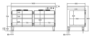 GastroTeknik - Värmeskåp - 1600 x 650 x 900 mm - 4 st slagdörrar och 4 st flyttbara hyllor - 1N 230V 2 kW