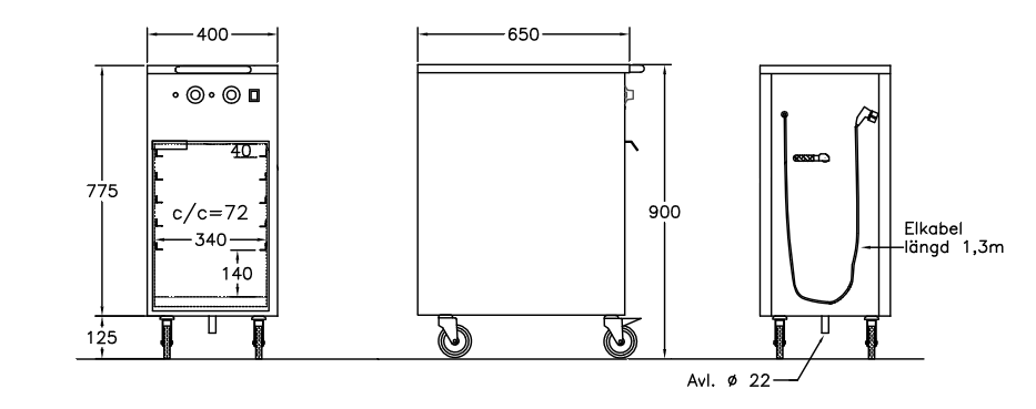 GastroTeknik - Värmevagn - 400 x 650 x 900 mm - Vattenbad och värmeskåp - 1N 230V 1.5kW