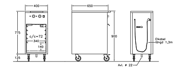 GastroTeknik - Värmevagn - 400 x 650 x 900 mm - Vattenbad och värmeskåp - 1N 230V 1.5kW