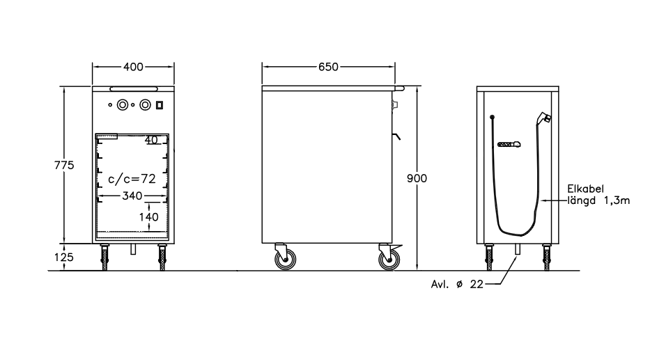 GastroTeknik - Värmevagn - 400 x 650 x 900 mm - Vattenbad och värmeskåp - 1N 230V 1.5kW