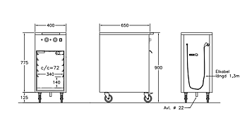 GastroTeknik - Värmevagn - 400 x 650 x 900 mm - Vattenbad och värmeskåp - 1N 230V 1.5kW