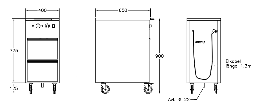 GastroTeknik - Värmevagn - 400 x 650 x 900 mm - Vattenbad och 2 st draglådor - 1N 230V 1.5kW