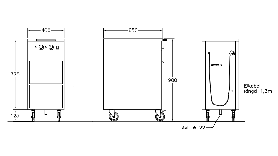 GastroTeknik - Värmevagn - 400 x 650 x 900 mm - Vattenbad och 2 st draglådor - 1N 230V 1.5kW