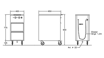 GastroTeknik - Värmevagn - 400 x 650 x 900 mm - Vattenbad och 2 st draglådor - 1N 230V 1.5kW