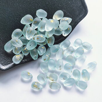 Glaspärlor droppe turkos glitter 9 mm 10 st
