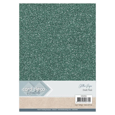 Card deco glitter Paper Dark teal  6 pcs 