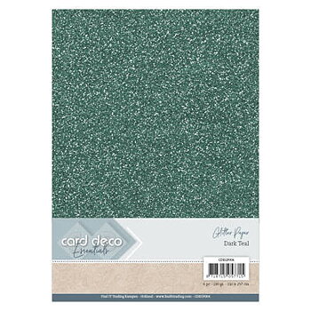 Card deco glitter Paper Dark teal  6 pcs 