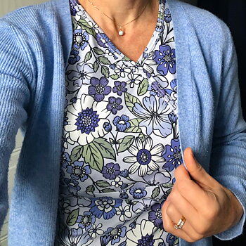 SLUTSÅLT Jerseytyg ekologisk bomull,  "Betsy blå” metervara