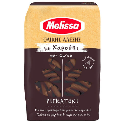 Melissa,  pasta rigatoni fullkorn med carob (johannesbröd) mjöl, 400gr