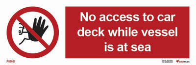 Prohibition sign (PSS) "No access to car deck while vessel is at sea" - IMPA 33.8541