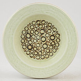 Britt-Louise Sundell (Mykene 1961) White Round Bowl with Brown Circular Relief 15 cm