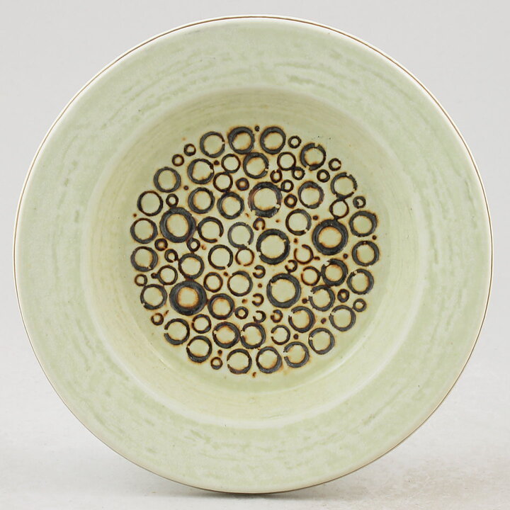 Britt-Louise Sundell (Mykene 1961) White Round Bowl with Brown Circular Relief 15 cm