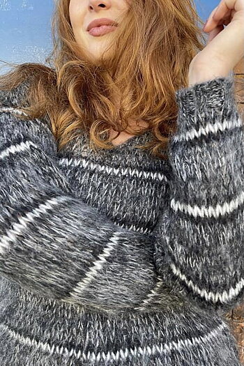 Black Colour - Gemma Stripe Mohair Jumper Black