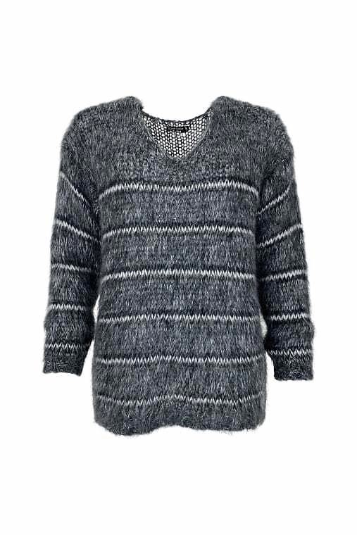 Black Colour - Gemma Stripe Mohair Jumper Black - 3