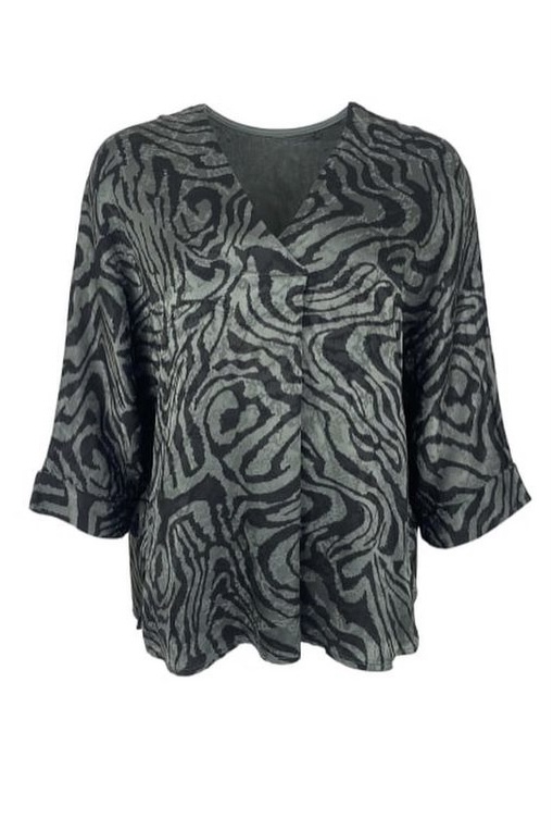 Black Colour - Tally Satin Blouse Army - 3
