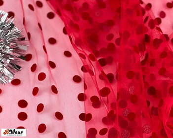 Soft Tulle with 10 mm dots i velvet - Red