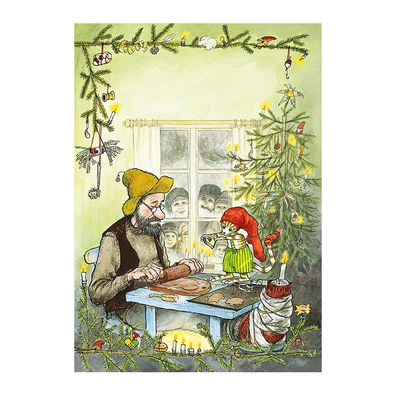 Julkort - Pettson & Findus bakar