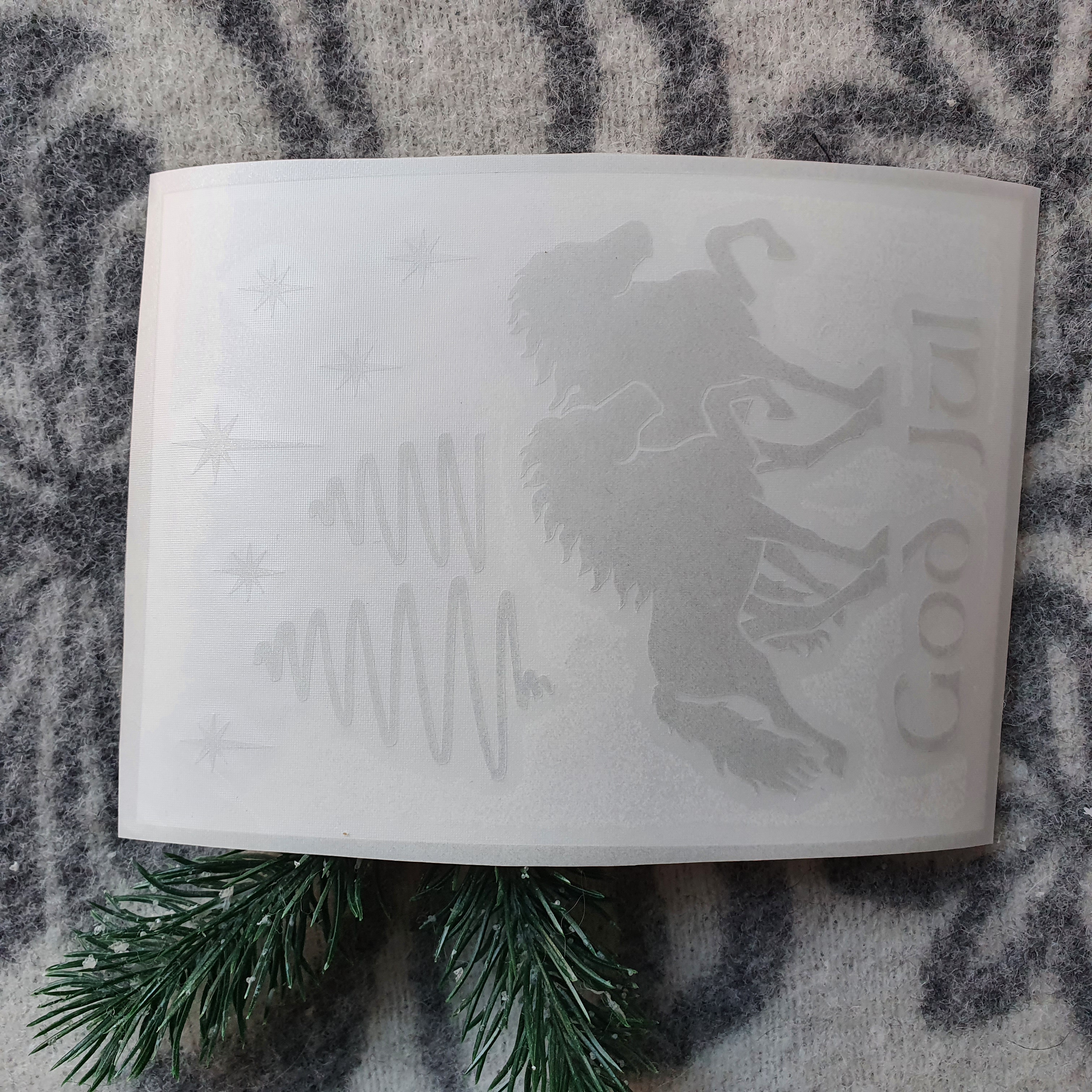 Jul klisterdekal I frostad islandshästar granar stärnor & God Jul 10 x 15 cm Passar perfekt på ljuslyktor.  - 3