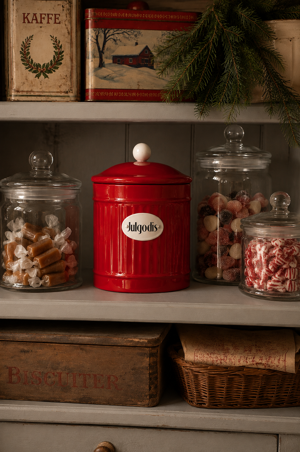 Tin with lid for Christmas sweets - Red