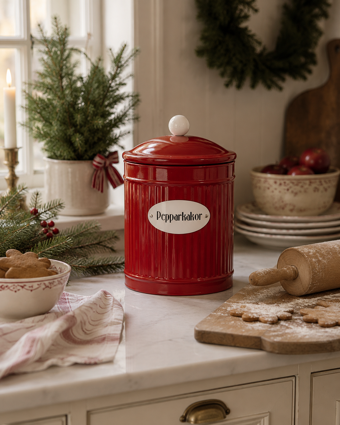 Tin box with lid for gingerbread cookies - Red