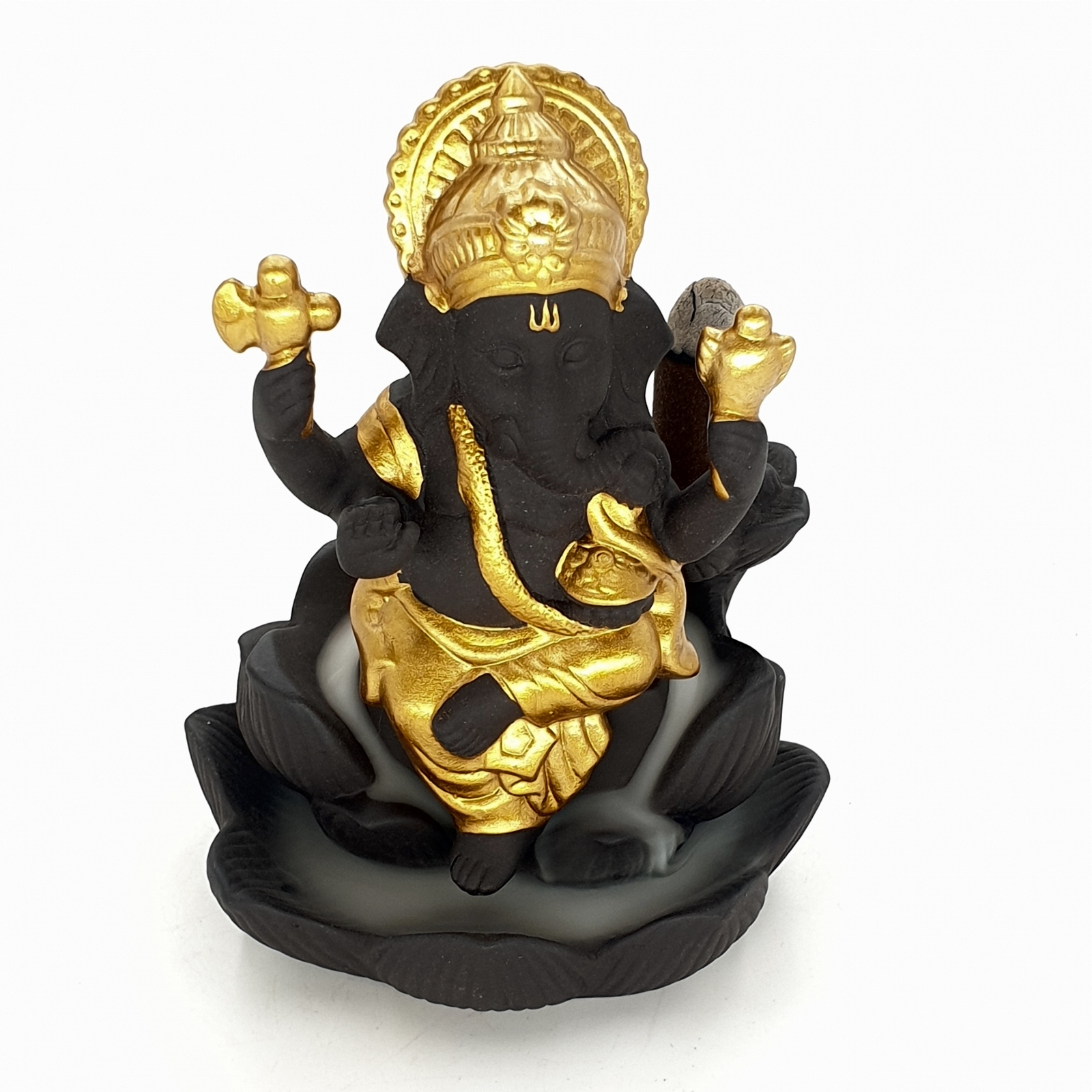 backflow rökelse brännare ganesha svart guld
