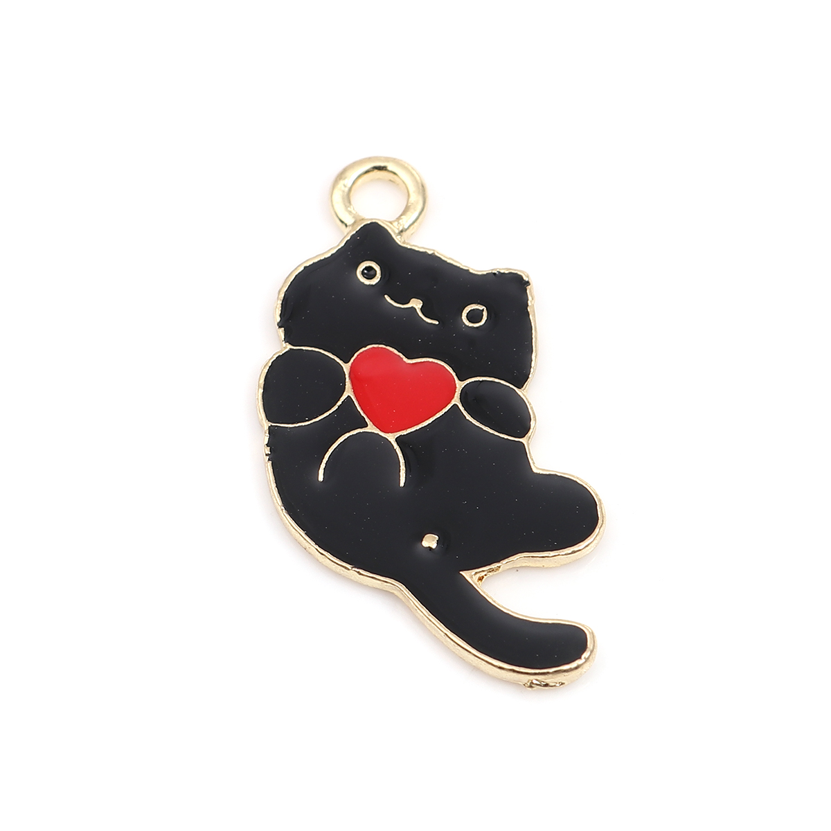 Charm -Enameld Cat, black w heart