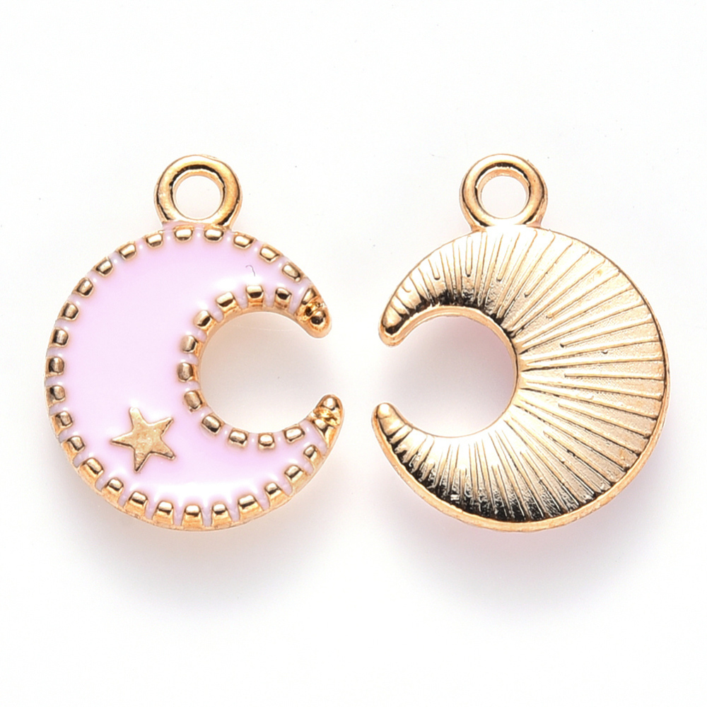 Charm -Enameld Moon, pink