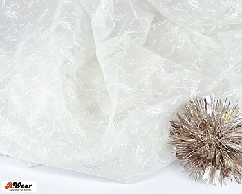 Vit stretch spets med broderade blommor