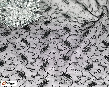 Svart stretch spets med broderade blommor
