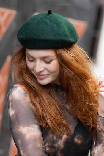Black Colour - Alba Barret Hat Dark Green & Rost