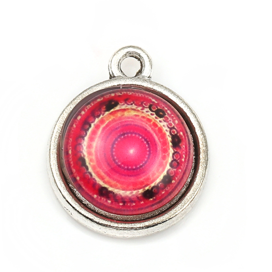 Charm,  Glass, Mandala Pink