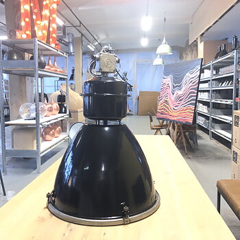 Stor Original Industrilampa - Glasplatta - BLACK
