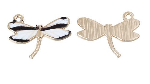 Berlock -  Emaljerad Trollslända / Dragonfly , Svart/Vit
