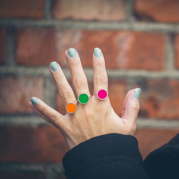Ring 925 Silver & Orange Acryl 
