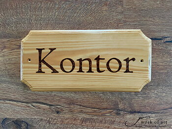 Handgjord träskylt med inbränd text "Kontor", 30x14cm
