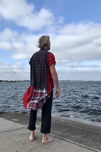 Skjortklänning, flanell, röd ärm