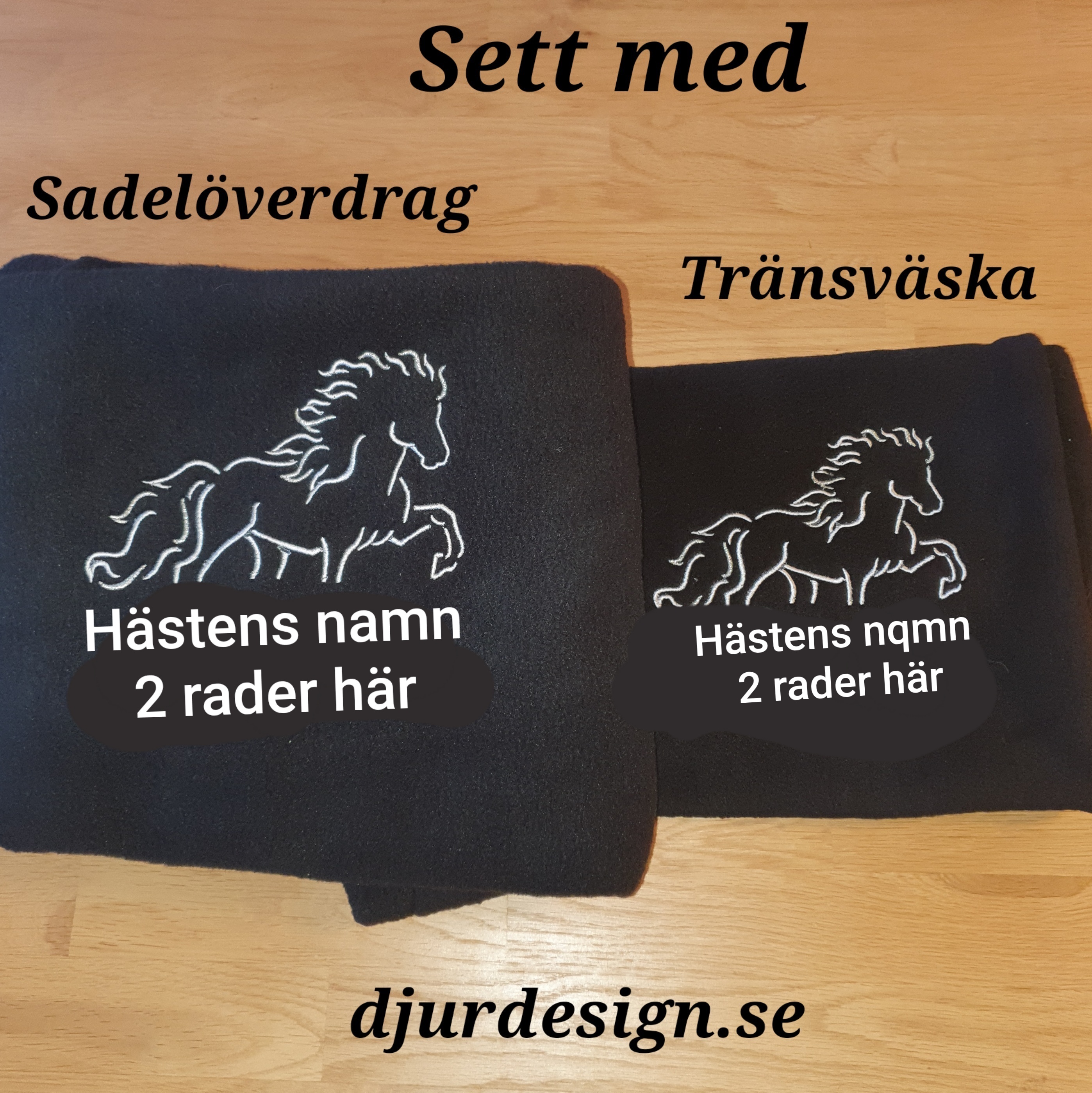 Nr 1A Sadelövrdrag + Tränsväska fleece störe brodyr islandshäst & namn I 2 rader