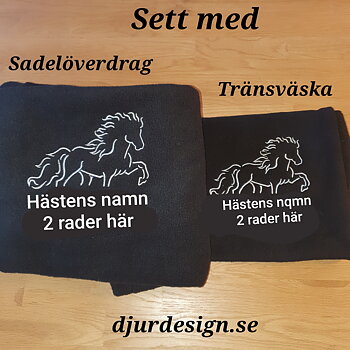 Nr 1A Sadelövrdrag + Tränsväska fleece störe brodyr islandshäst & namn I 2 rader